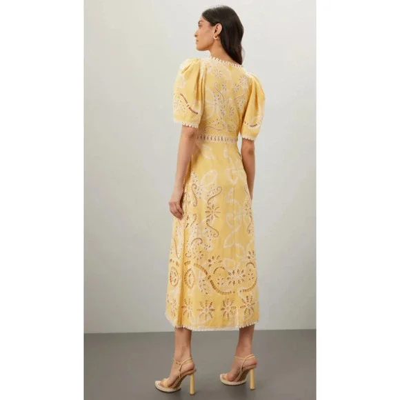 Sea New York Liat Embroidery Yellow Dress - Size 12 - Picture 2 of 9